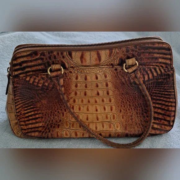 Brahmin Tan and Brown Crocodile-Embossed Satchel - Picture 2 of 10